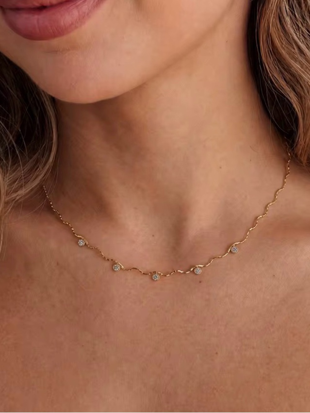 18K Gold Plated Stainless Steel Wave Chain Necklace Spark Minimalist Waterproof - Picture 6 of 7